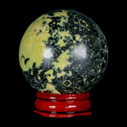 47MM Natural Green & Yellow Serpentine Pyrite Sphere Ball Orb Peru Stand