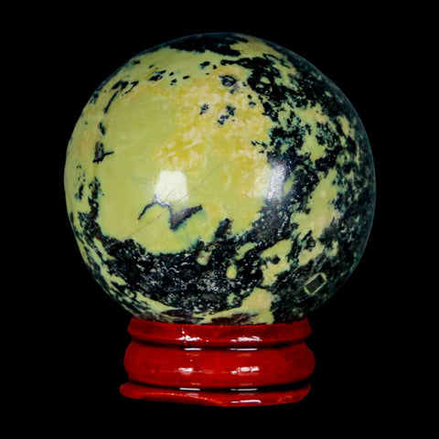 47MM Natural Green & Yellow Serpentine Pyrite Sphere Ball Orb Peru Stand - Fossil Age Minerals