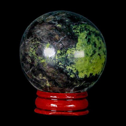 47MM Natural Green & Yellow Serpentine Pyrite Sphere Ball Orb Peru Stand - Fossil Age Minerals