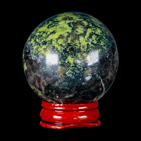 47MM Natural Green & Yellow Serpentine Pyrite Sphere Ball Orb Peru Stand - Fossil Age Minerals