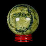 XL 54MM Natural Green & Yellow Serpentine Pyrite Sphere Ball Orb Peru Stand