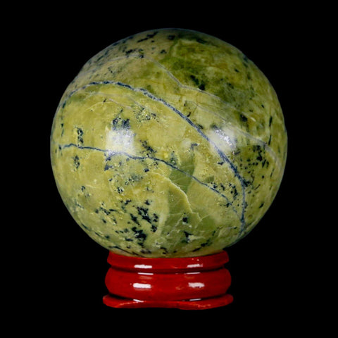 XL 54MM Natural Green & Yellow Serpentine Pyrite Sphere Ball Orb Peru Stand - Fossil Age Minerals