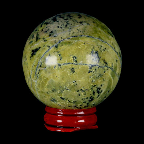 XL 54MM Natural Green & Yellow Serpentine Pyrite Sphere Ball Orb Peru Stand - Fossil Age Minerals