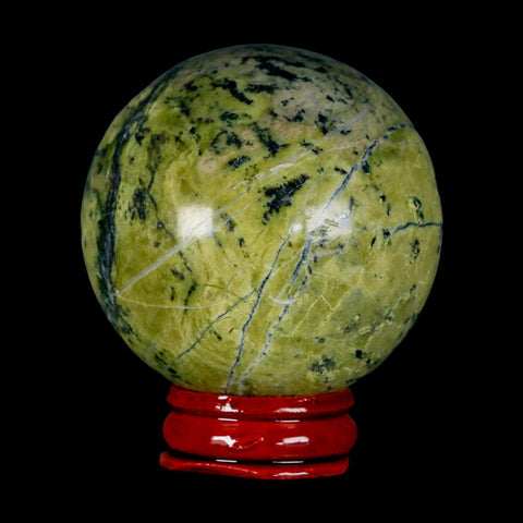 XL 54MM Natural Green & Yellow Serpentine Pyrite Sphere Ball Orb Peru Stand - Fossil Age Minerals