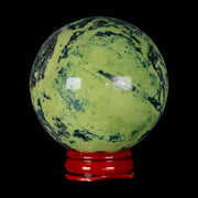 XL 59MM Natural Green & Yellow Serpentine Pyrite Sphere Ball Orb Peru Stand