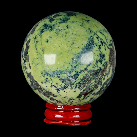 XL 59MM Natural Green & Yellow Serpentine Pyrite Sphere Ball Orb Peru Stand - Fossil Age Minerals