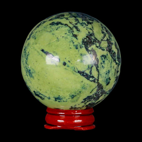 XL 59MM Natural Green & Yellow Serpentine Pyrite Sphere Ball Orb Peru Stand - Fossil Age Minerals