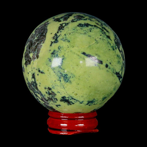 XL 59MM Natural Green & Yellow Serpentine Pyrite Sphere Ball Orb Peru Stand - Fossil Age Minerals