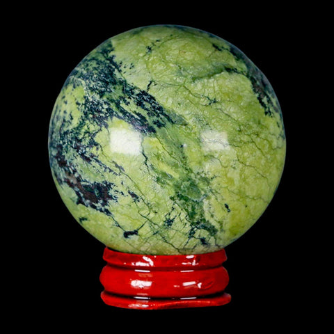 53MM Natural Green & Yellow Serpentine Pyrite Sphere Ball Orb Peru Stand - Fossil Age Minerals