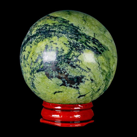 53MM Natural Green & Yellow Serpentine Pyrite Sphere Ball Orb Peru Stand - Fossil Age Minerals