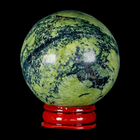 53MM Natural Green & Yellow Serpentine Pyrite Sphere Ball Orb Peru Stand - Fossil Age Minerals