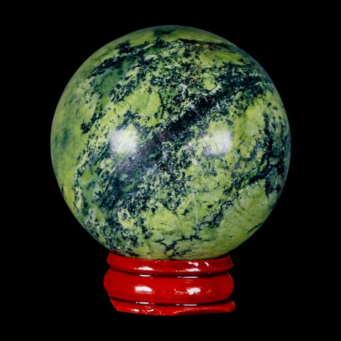 53MM Natural Green & Yellow Serpentine Pyrite Sphere Ball Orb Peru Stand - Fossil Age Minerals