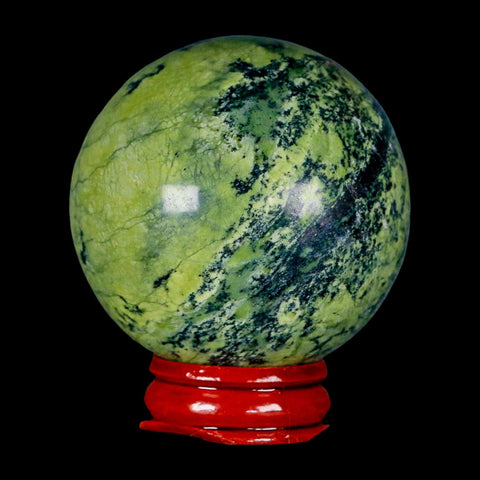 53MM Natural Green & Yellow Serpentine Pyrite Sphere Ball Orb Peru Stand - Fossil Age Minerals