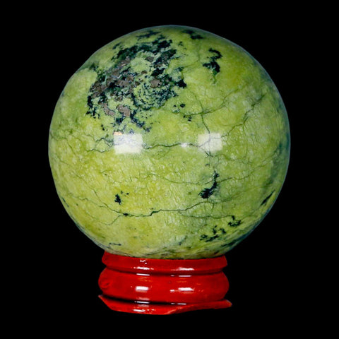 53MM Natural Green & Yellow Serpentine Pyrite Sphere Ball Orb Peru Stand - Fossil Age Minerals