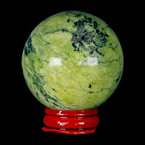 53MM Natural Green & Yellow Serpentine Pyrite Sphere Ball Orb Peru Stand - Fossil Age Minerals