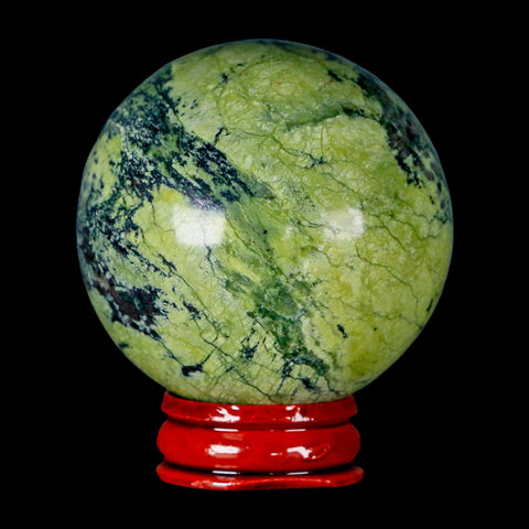 53MM Natural Green & Yellow Serpentine Pyrite Sphere Ball Orb Peru Stand - Fossil Age Minerals