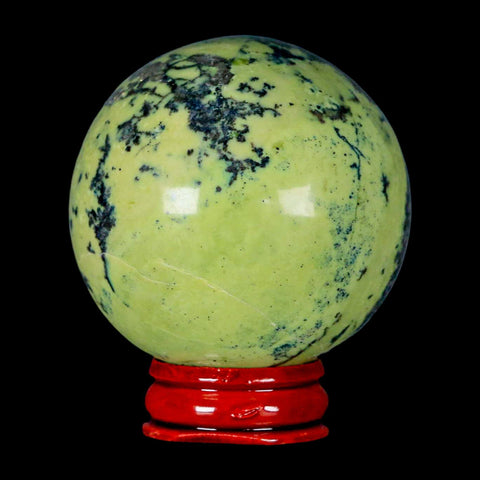 XL 54MM Natural Green & Yellow Serpentine Pyrite Sphere Ball Orb Peru Stand - Fossil Age Minerals