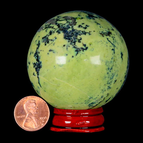 XL 54MM Natural Green & Yellow Serpentine Pyrite Sphere Ball Orb Peru Stand - Fossil Age Minerals