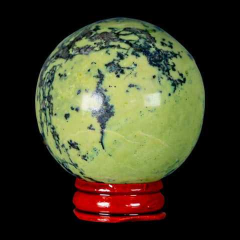 XL 54MM Natural Green & Yellow Serpentine Pyrite Sphere Ball Orb Peru Stand - Fossil Age Minerals