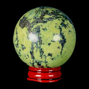 XL 54MM Natural Green & Yellow Serpentine Pyrite Sphere Ball Orb Peru Stand