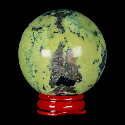 XL 54MM Natural Green & Yellow Serpentine Pyrite Sphere Ball Orb Peru Stand - Fossil Age Minerals