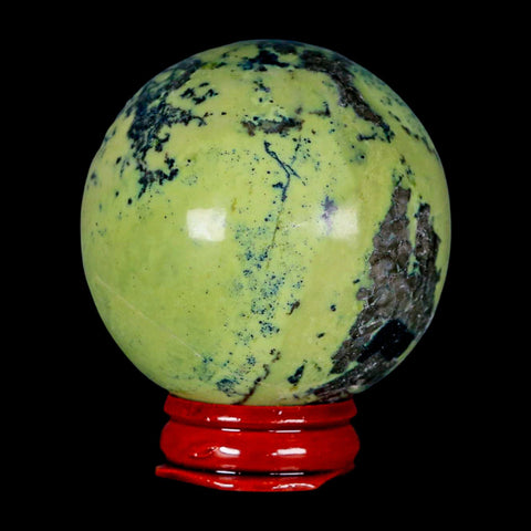 XL 54MM Natural Green & Yellow Serpentine Pyrite Sphere Ball Orb Peru Stand - Fossil Age Minerals