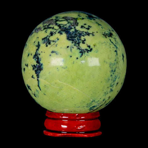 XL 54MM Natural Green & Yellow Serpentine Pyrite Sphere Ball Orb Peru Stand - Fossil Age Minerals